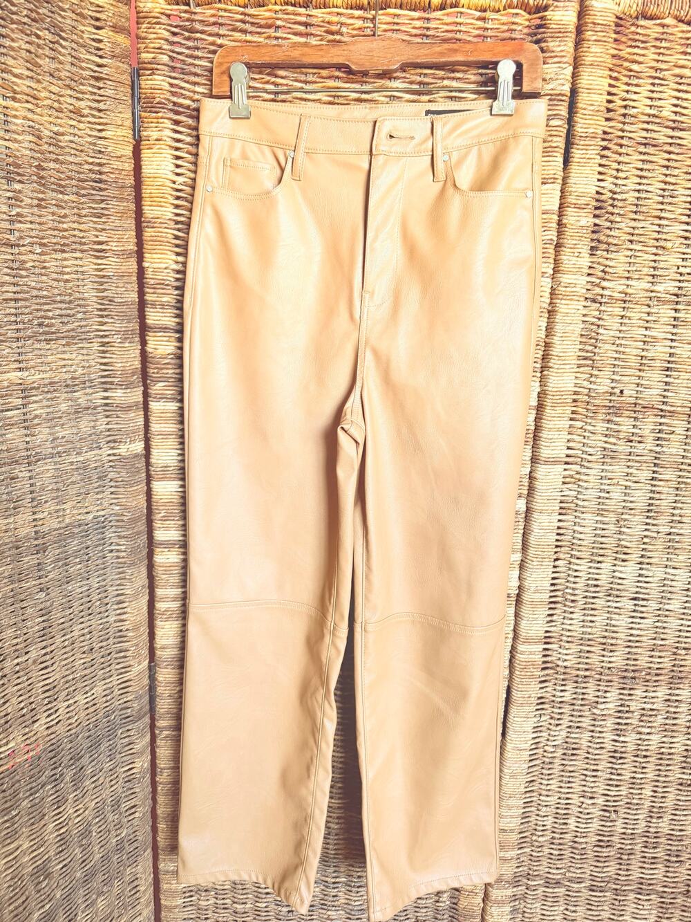 BLANKNYC The Baxter Faux Leather Pants Camel Tan High Rise Straight Leg Size 28